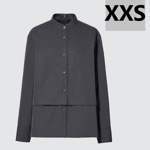 +J Uniqlo - SUPIMA Cotton Long Sleeve Stand Collar Shirt Jacket - Size XXS - Picture 1 of 16